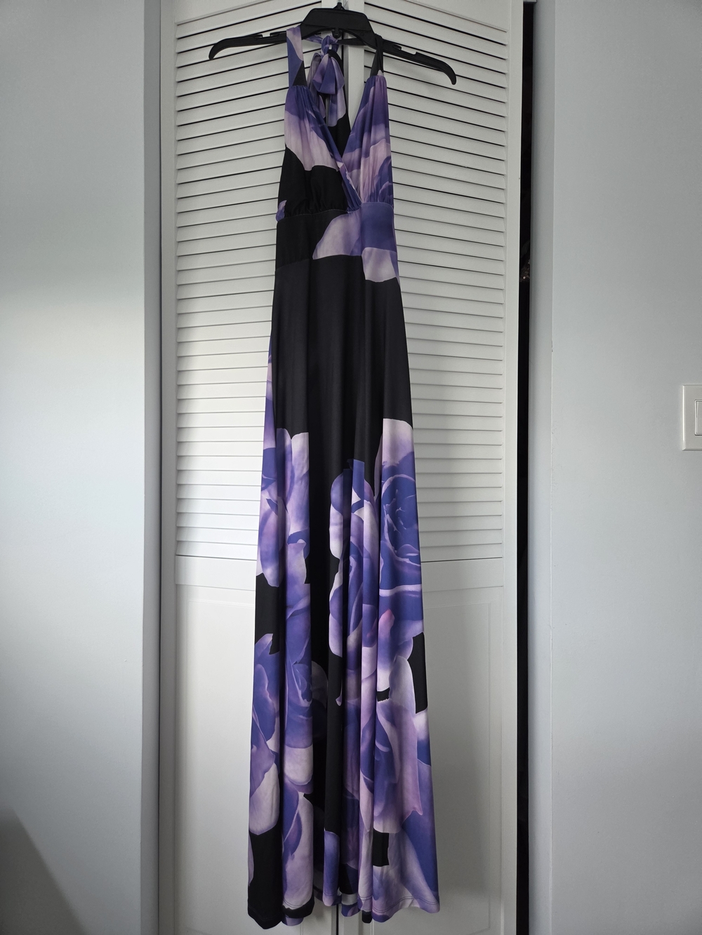 VENUS Black and Purple Floral Halter Maxi Dress